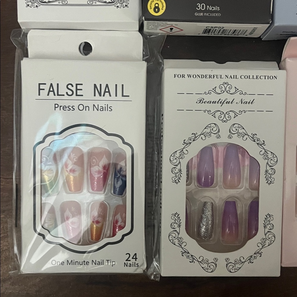 Kiss plus other brands. 12 total! False Nail Set - Pink, Purple, Silver